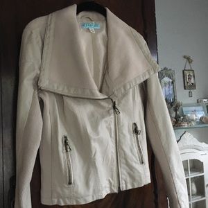 Soft beige faux leather moto jacket